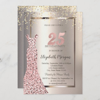 Sequins Rose Gold Dress Ivory 25. Geburtstag Einladung