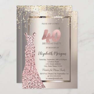 Sequins Rose Gold Dress Ivory 40. Geburtstag Einladung