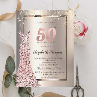 Sequins Rose Gold Dress Ivory 50. Geburtstag Einladung