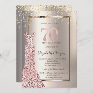 Sequins Rose Gold Dress Ivory 70. Geburtstag Einladung