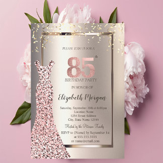 Sequins Rose Gold Dress Ivory 85. Geburtstag Einladung