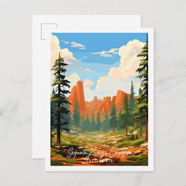 Sequoia Kings Canyon Vintage Reise Illustration Postkarte (Vorne/Hinten)