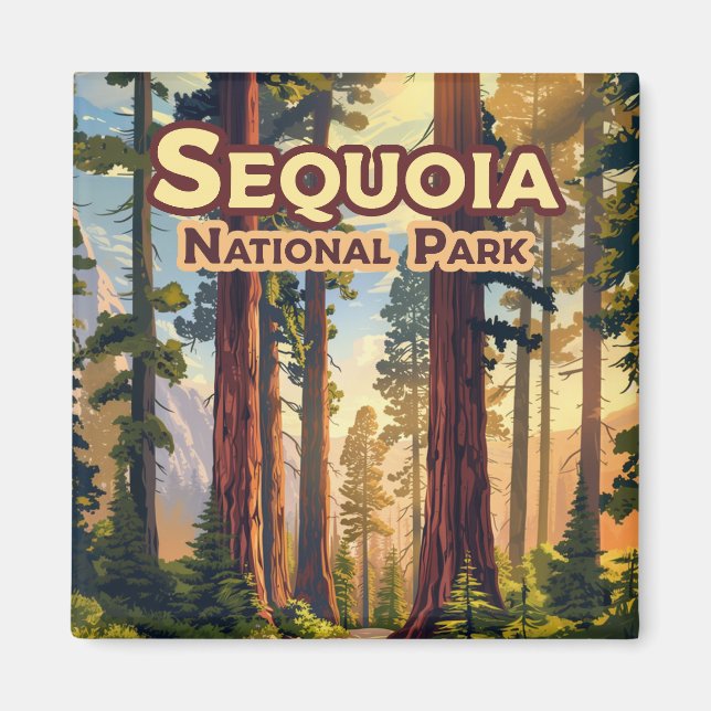 Sequoia Nationalpark California Tree Retro Magnet (Vorne)
