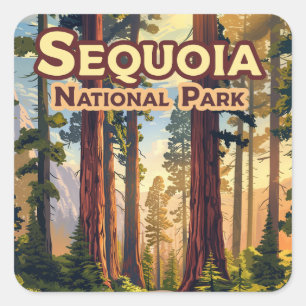 Sequoia Nationalpark California Tree Retro Quadratischer Aufkleber