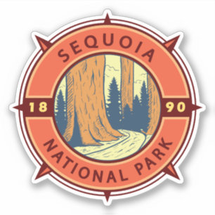 Sequoia Nationalpark Illustration Retro Kompass Aufkleber