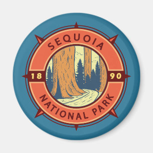 Sequoia Nationalpark Illustration Retro Kompass Magnet