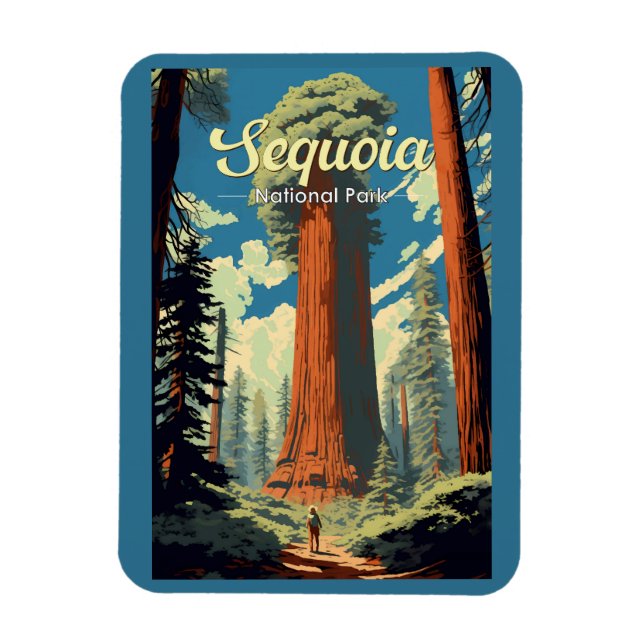 Sequoia Nationalpark Illustration Retro Magnet (Vertikal)