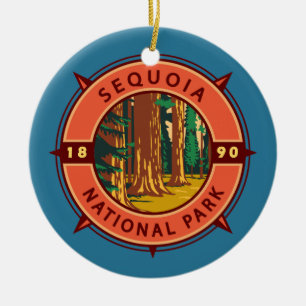 Sequoia Nationalpark Retro Kompass Emblem Keramik Ornament