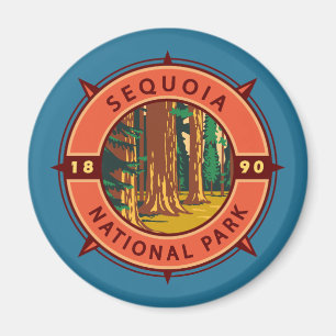 Sequoia Nationalpark Retro Kompass Emblem Magnet