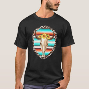 Serape-Kuh-Schädel-Druck-Sonnenblume-Leopard-Türki T-Shirt