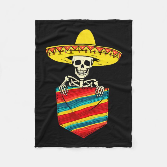 Serape skeleton mariachi pocket cinco de mayo fleecedecke (Vorderseite)