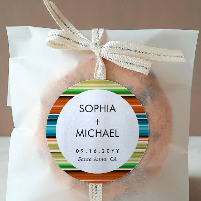 Serape Summer | Minimale Hochzeit Runder Aufkleber (Von Creator hochgeladen)