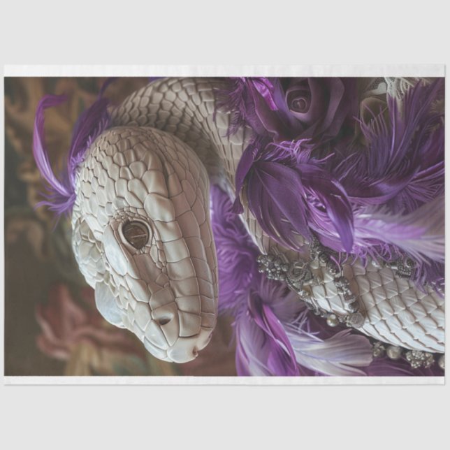 Seraphina die weiße Schlange Boa Feather Dekoupage Seidenpapier (Vorderseite)