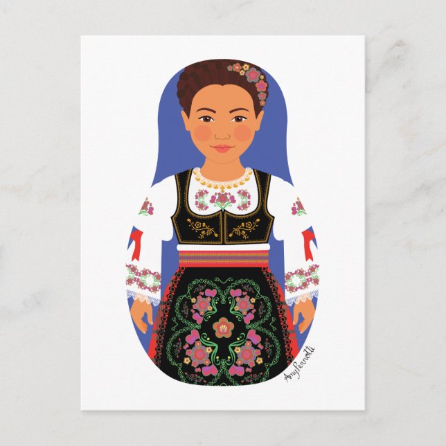 Serb Brünett Matryoshka Postcard Postkarte (Vorderseite)