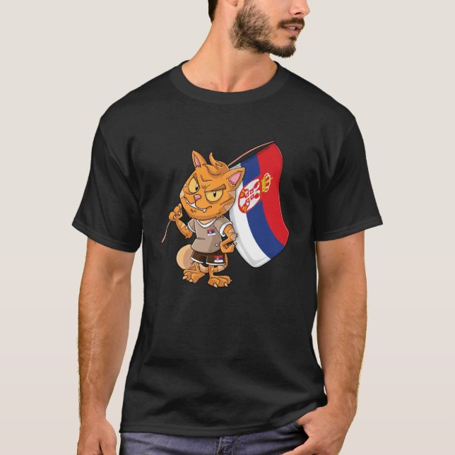 Serbien-Fan-Katze T-Shirt (Vorderseite)