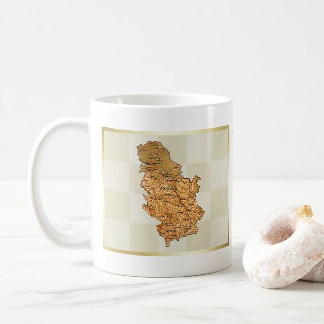 Serbien Flagge + Karte Tasse (Mit Donut)
