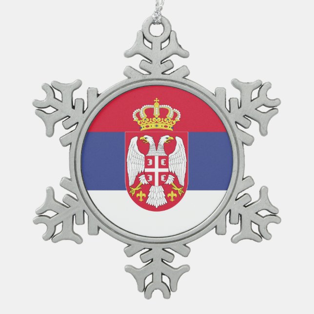 Serbien-Flaggenemblem Schneeflocken Zinn-Ornament (Vorderseite)