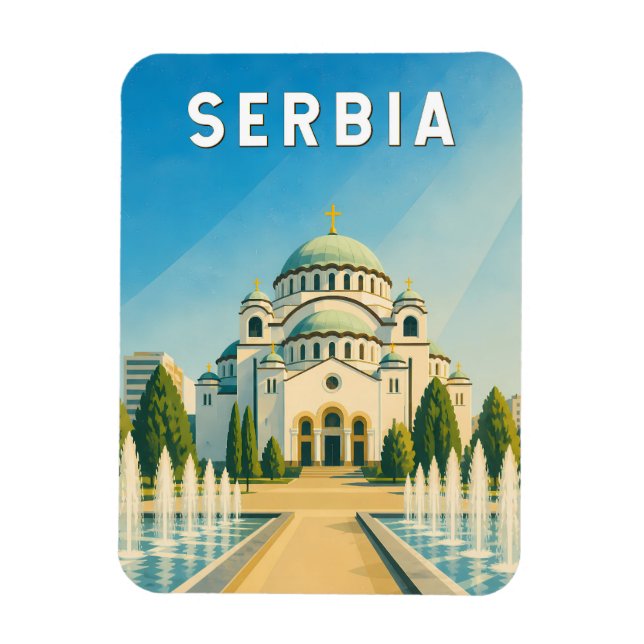 Serbien Illustration Reise Kunst Vintage Magnet (Vertikal)