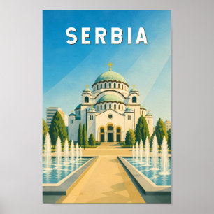 Serbien Illustration Reise Kunst Vintage Poster