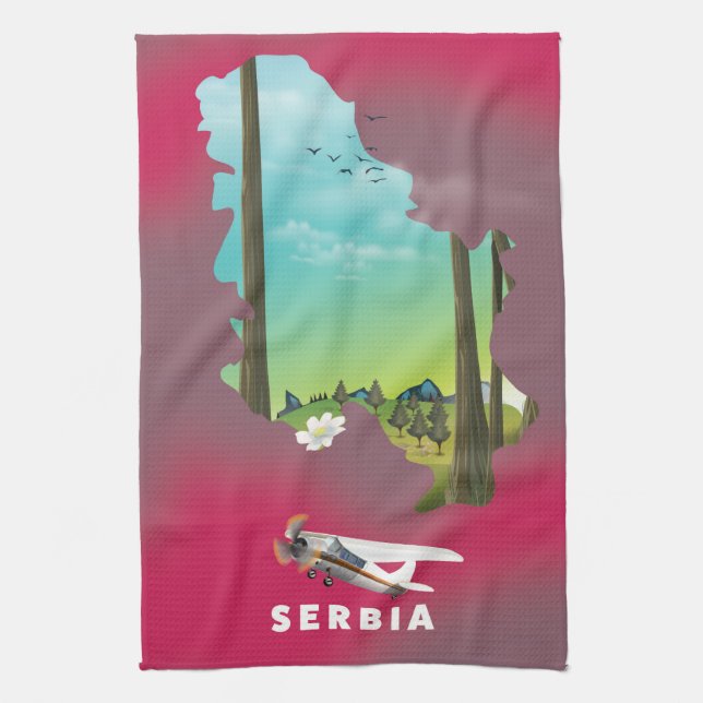 Serbien Illustriertes Reiseplakat Geschirrtuch (Vertikal)