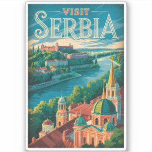 Serbien Landschaft Illustration Reise Kunst Vintag Aufkleber