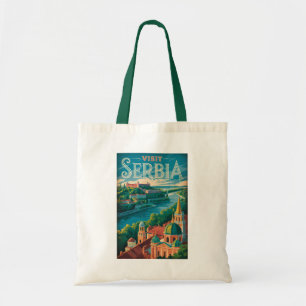 Serbien Landschaft Illustration Reise Kunst Vintag Tragetasche