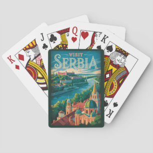 Serbien Landschaftsillustration Reise Kunst Vintag Spielkarten