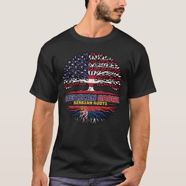 Serbisch Serbien USA USA Vereinigte Staaten Tree T-Shirt (Vorderseite)