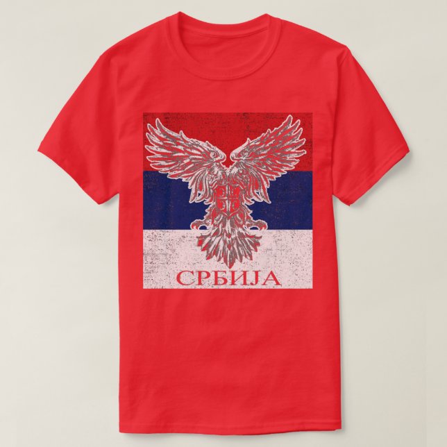 Serbische Adlermatte mit Waffenflagge T-Shirt (Design vorne)
