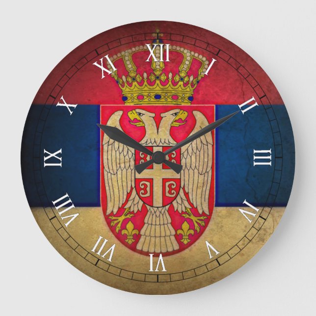 serbische Flagge Große Wanduhr (Vorderseite)