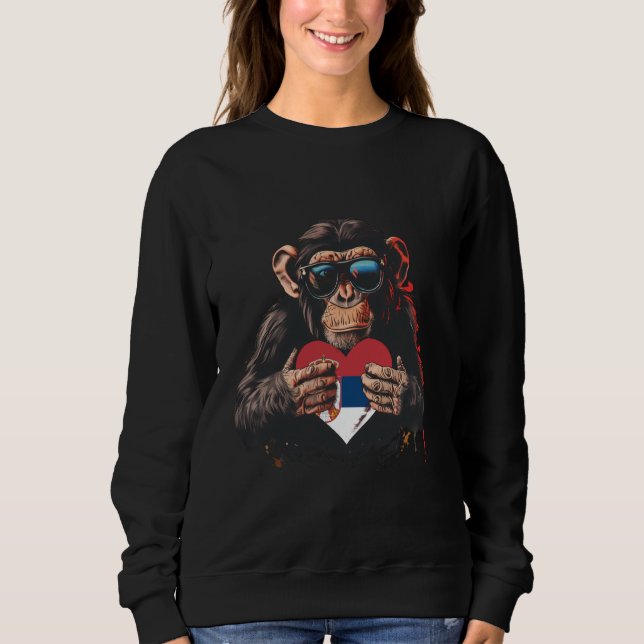 Serbische Flagge Herz Monkey Serbische Roots Srbij Sweatshirt (Vorderseite)
