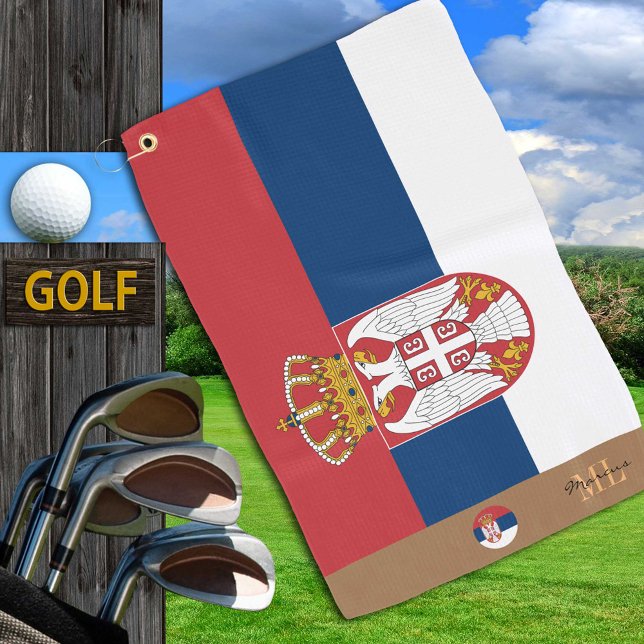 Serbische Flagge & Serbien mit Monogramm Golfhandt Golfhandtuch (Von Creator hochgeladen)