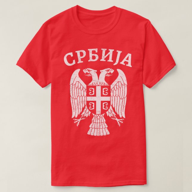 Serbischer Adler Kyrillisch 1 T-Shirt (Design vorne)