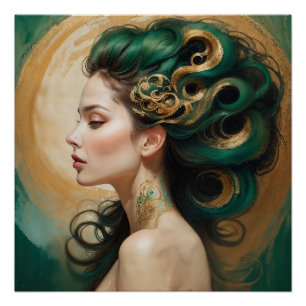 "Serelith" - Curls of Celestial Jade Poster