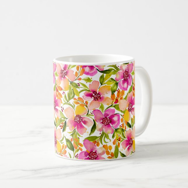 Serena-Rosa und Gelbe Wasserfarbe Kaffeetasse (VorderseiteRechts)