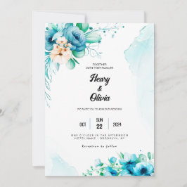 Serenade in Blau: Hochzeit der Wasserfarben Einladung