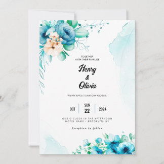 Serenade in Blau: Hochzeit der Wasserfarben Einladung