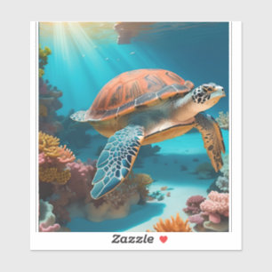 Serene 3D Sea Turtle im Ozean Tranquiles Meeresleb Aufkleber