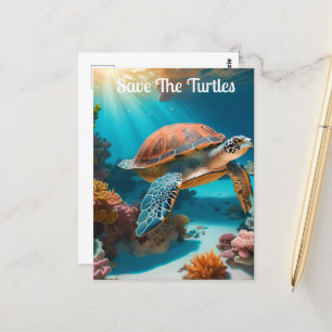 Serene 3D Sea Turtle in Ocean - Tranquil Marine Li Postkarte