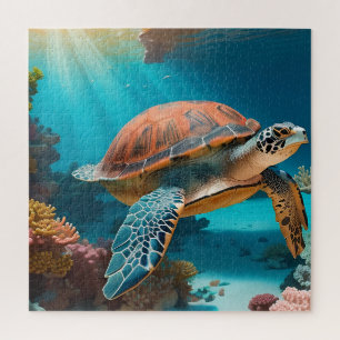 Serene 3D Sea Turtle in Ocean - Tranquil Marine Li Puzzle