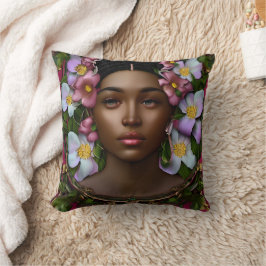 Serene afroamerikanische Frau mit Blume Kissen