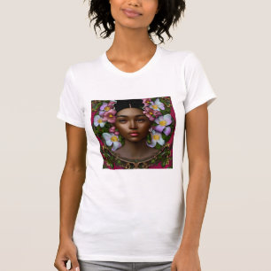 Serene afroamerikanische Frau mit Blume T-Shirt