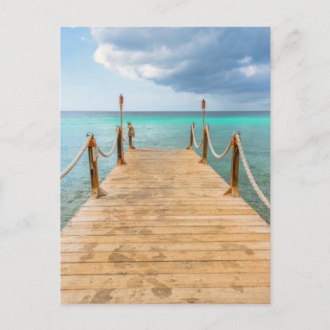 Serene Aruba Long Wooden Dock & Ocean Bliss Postkarte (Vorderseite)