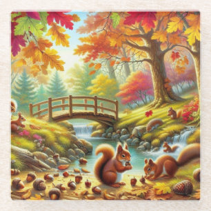 Serene Autumn Forest Scene Malerei Glasuntersetzer