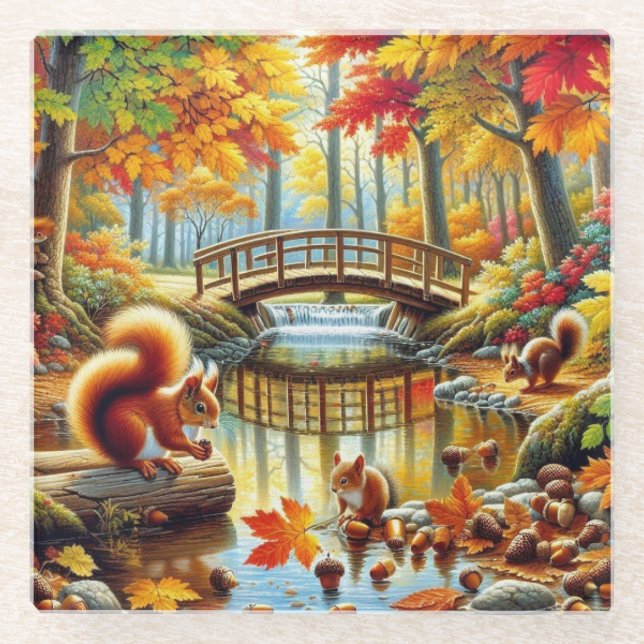 Serene Autumn Forest Scene Malerei Glasuntersetzer (Vorderseite)