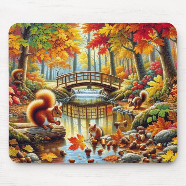Serene Autumn Forest Scene Malerei Mousepad (Vorne)
