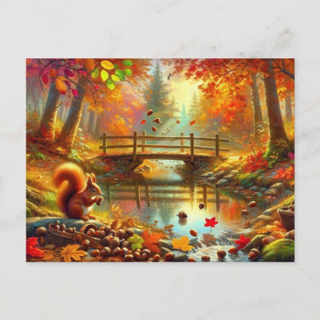 Serene Autumn Forest Scene Malerei Postkarte (Vorderseite)