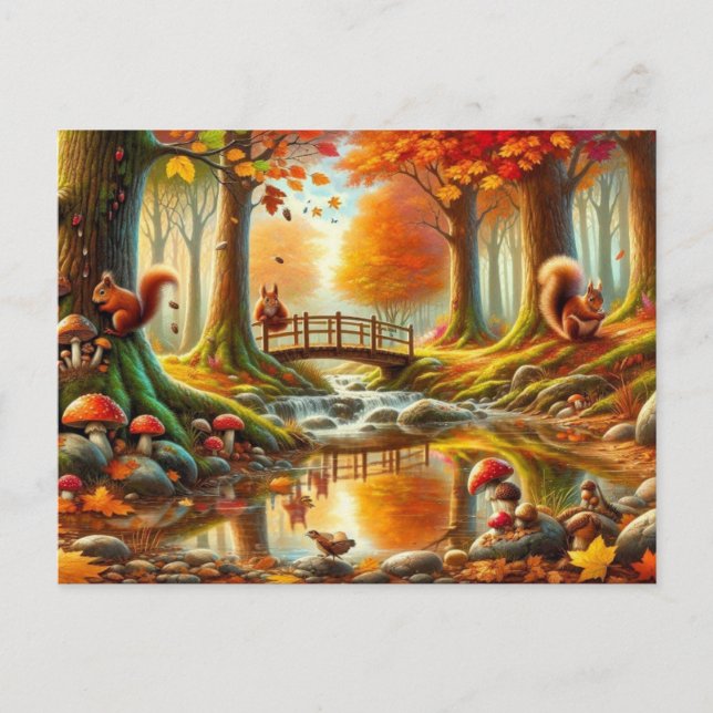 Serene Autumn Forest Scene Malerei Postkarte (Vorderseite)