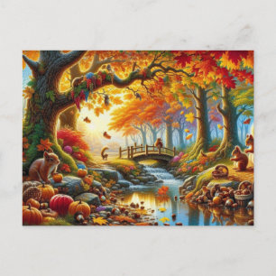 Serene Autumn Forest Scene Malerei Postkarte