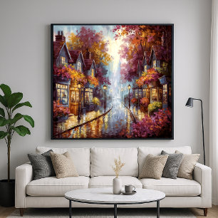 Serene Autumn Street - Painterly Town Art Poster